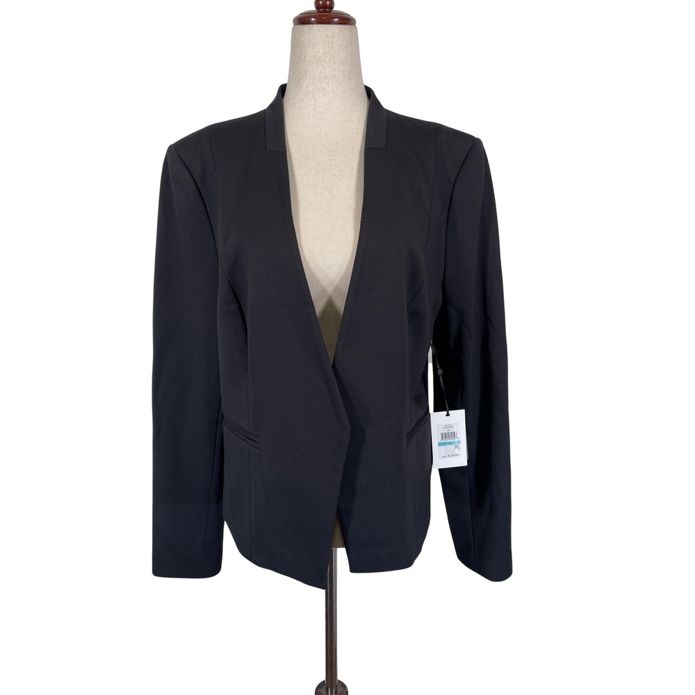 DKNY Blazer Womens‎ 16 Black Open Front Suit Jacket Career Stretch Office Lined